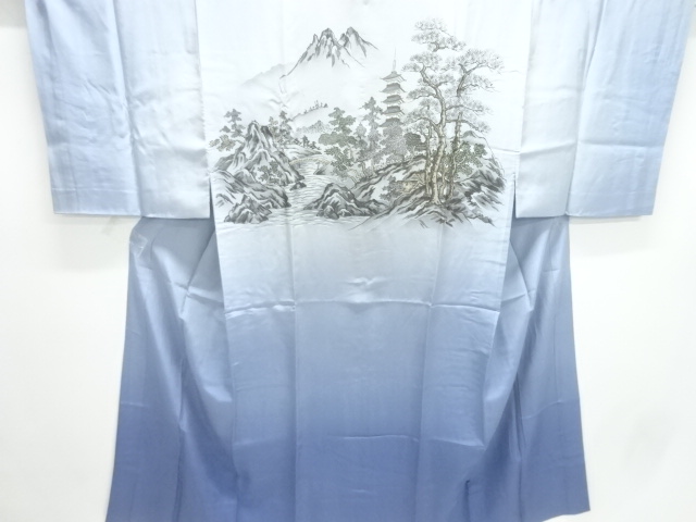 JAPANESE KIMONO / ANTIQUE MENS JUBAN / SILK / SCENERY OF TREES